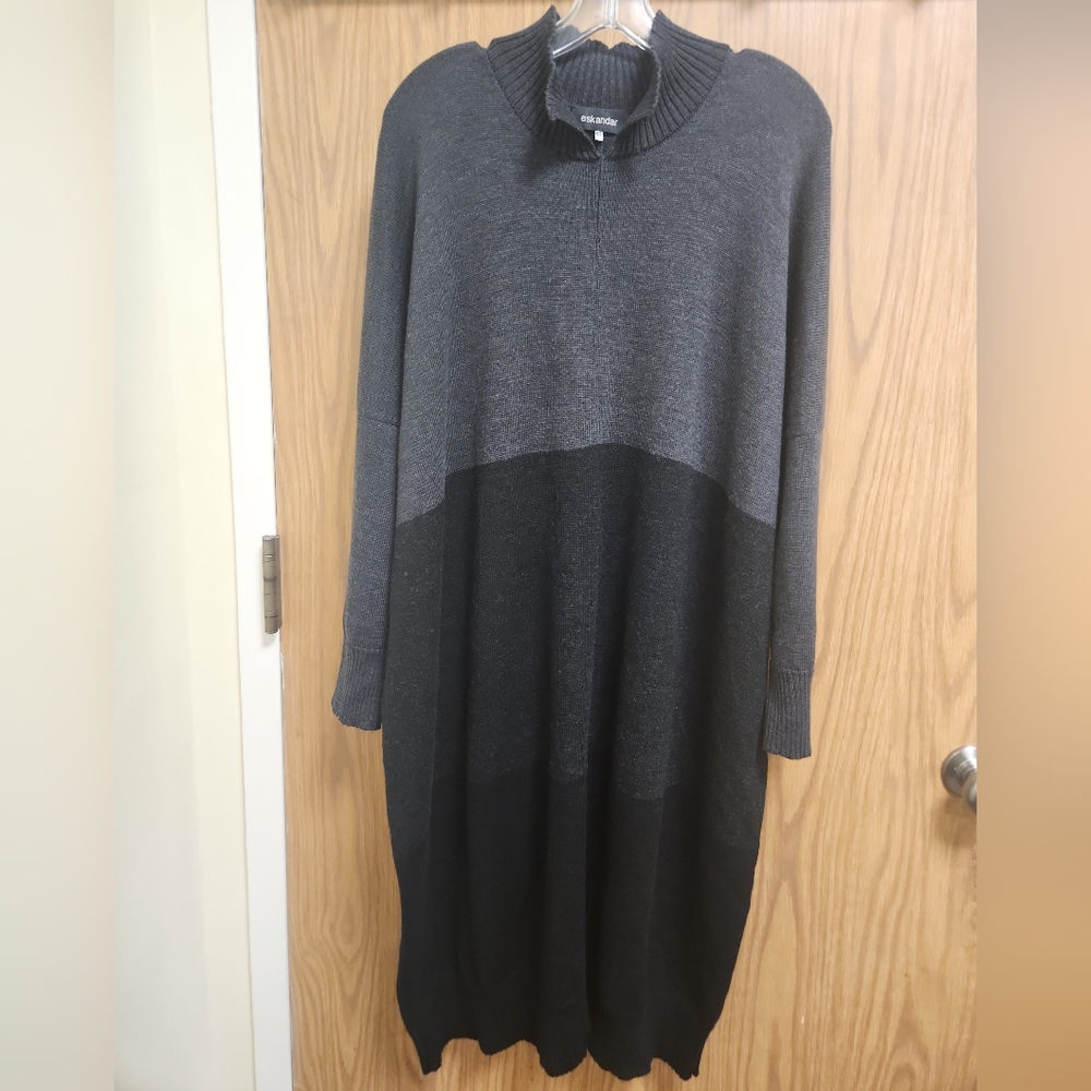 Eskandar O/S Long Merino Knit BLACK Gray COLORBLOCK Sweater Dress